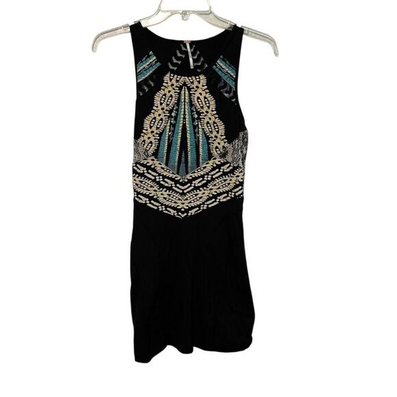 Womens Free People Out Of Africa Black Bodycon Dress XS Tribal Mesh Cutout Batik - Picture 3 of 10